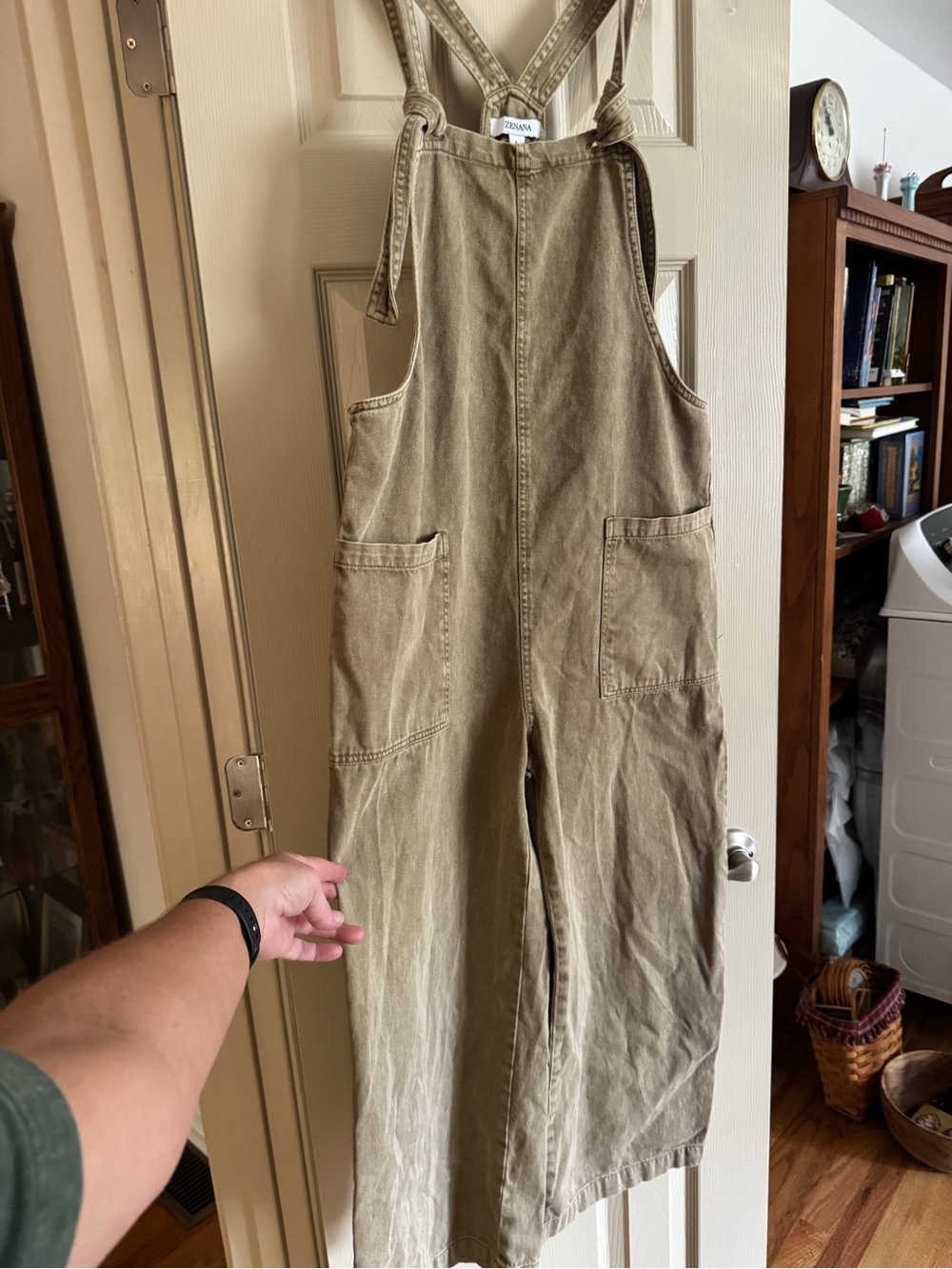 Zenana Outfitters Khaki/Tan Knot-Strap Utility Jumpsuit